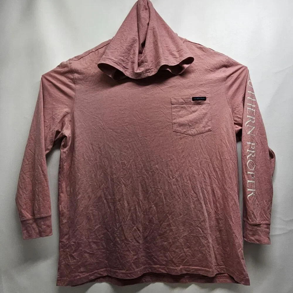 Southern Proper Hooded Long Sleeve Tee XXL Muscadine Pink Peach Pocket Logo 50/5